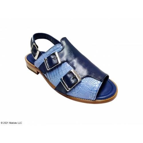 Fennix Italy "Leo" Blue Combo Genuine Alligator / Calf-Skin Leather Slip-on Sandals.