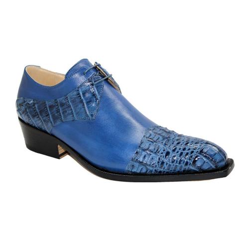 Fennix Italy "Max" Blue Genuine Hornback & Calf-Skin Oxford Shoes.
