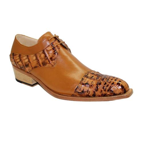 Fennix Italy "Max" Cognac Genuine Hornback & Calf-Skin Oxford Shoes.