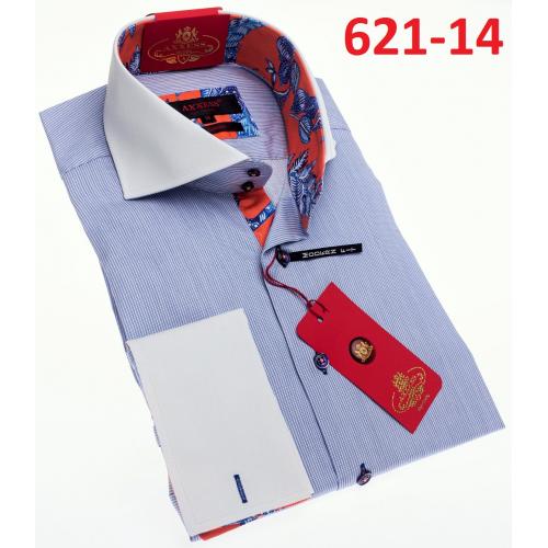 Axxess Blue / White Cotton Design Modern Fit Dress Shirt With Button Cuff 621-14.