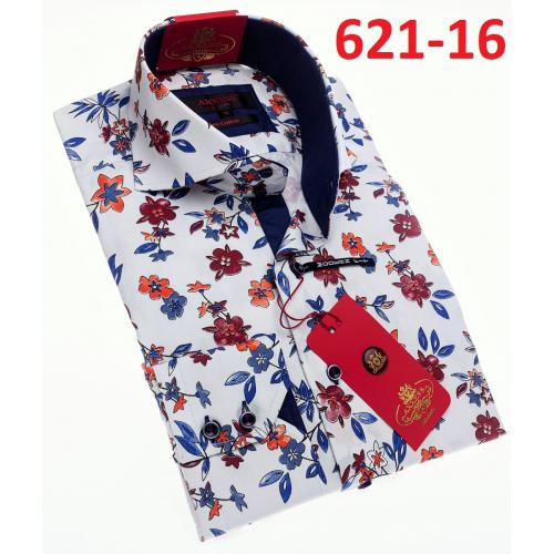 Axxess Multicolor Cotton Flower Design Modern Fit Dress Shirt With Button Cuff 621-16.