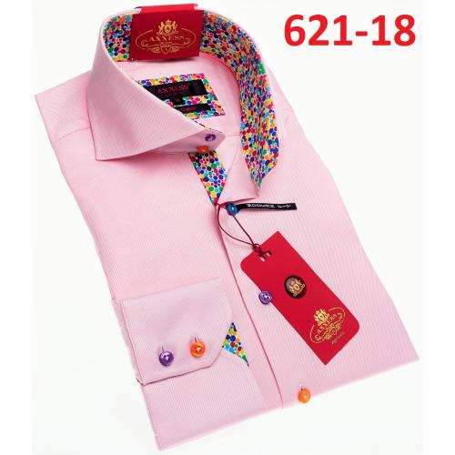 Axxess Pink Cotton Modern Fit Dress Shirt With Multicolor Button Cuff 621-18.