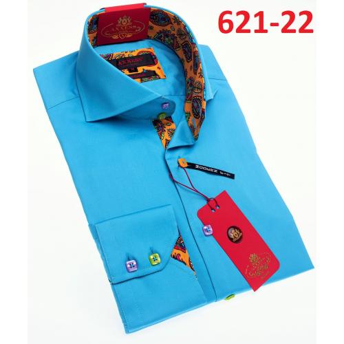 Axxess Caribbean Blue Cotton Modern Fit Dress Shirt With Button Cuff 621-22.