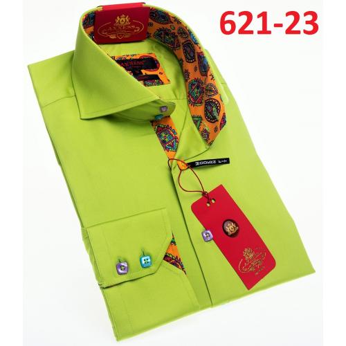 Axxess Lemon Green Cotton Modern Fit Dress Shirt With Button Cuff 621-23.