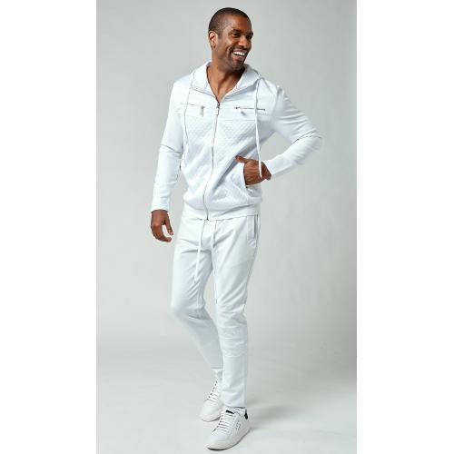 Stacy Adams White Quilted Cotton Blend Modern Fit Tracksuit Outfit 5906
