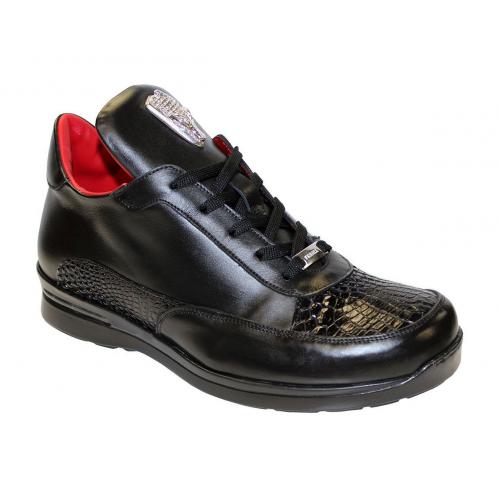 Fennix Italy "Lewis " Black Genuine Alligator / Calf-Skin Leather Casual Sneakers.