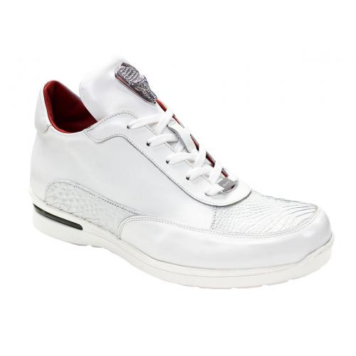 Fennix Italy "Lewis " White Genuine Alligator / Calf-Skin Leather Casual Sneakers.