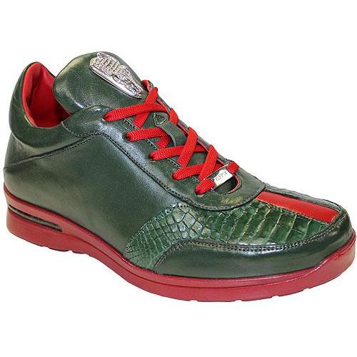 Fennix Italy "Tommy" Green / Red Genuine Alligator / Calf-Skin Leather Casual Sneakers.