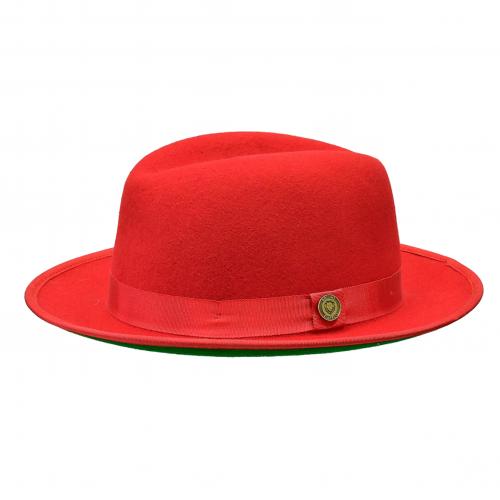 Bruno Capelo Red / Dark Green Bottom Australian Wool Fedora Dress Hat PR-312