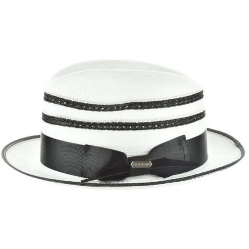 Steven Land White / Black Contrast Braided Fedora Straw Hat SLRO-750