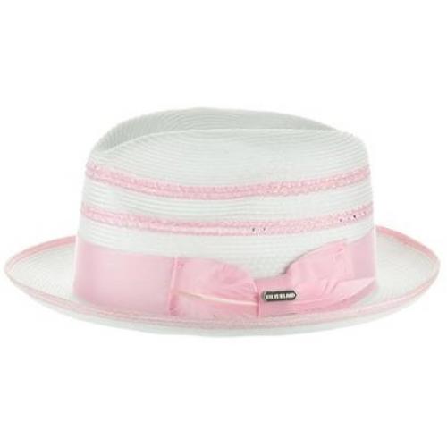 Steven Land White / Light Pink Contrast Braided Fedora Straw Hat SLRO-751