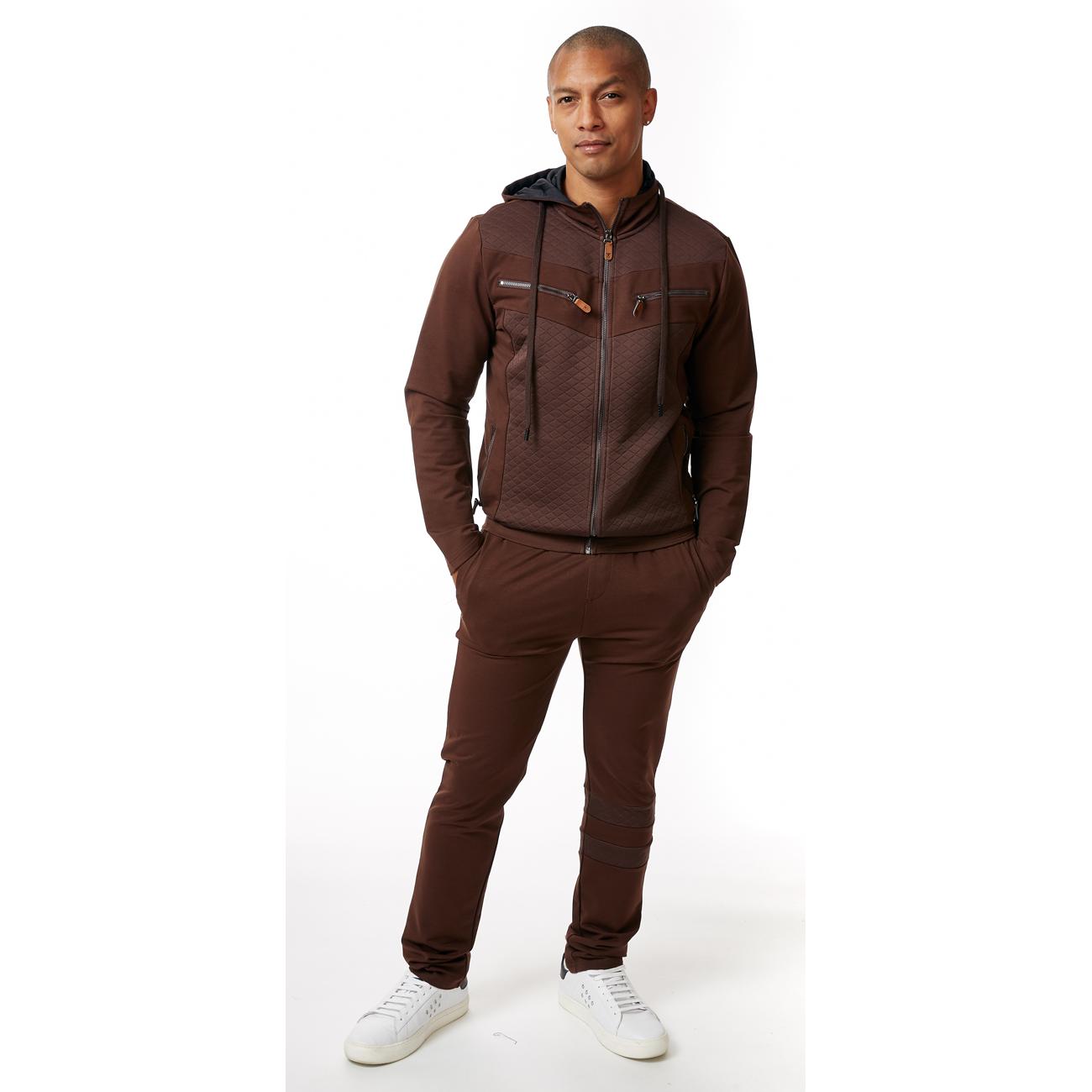 Stacy Adams Brown Quilted Cotton Blend Modern Fit Tracksuit Outfit 5906 ...