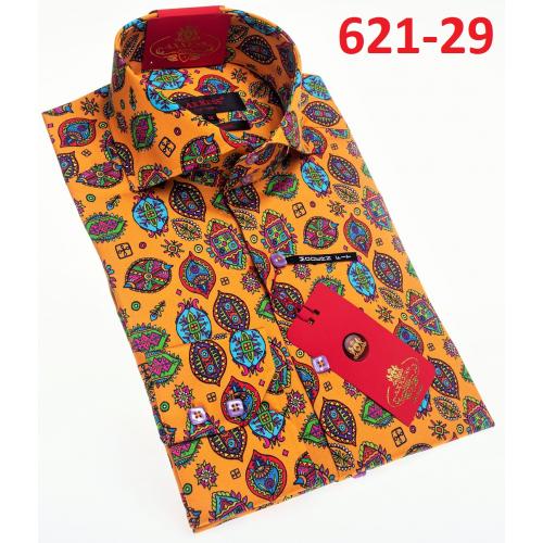 Axxess Orange / Aqua / Fuchsia Cotton Geometric Modern Fit Dress Shirt 621-29