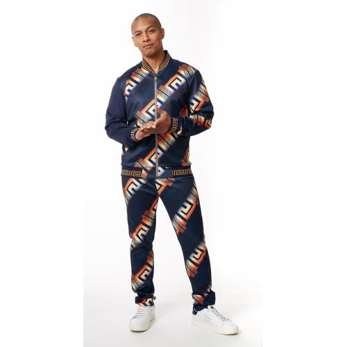 Stacy Adams Navy / Orange Cotton Blend Modern Fit Tracksuit Outfit 240 ...