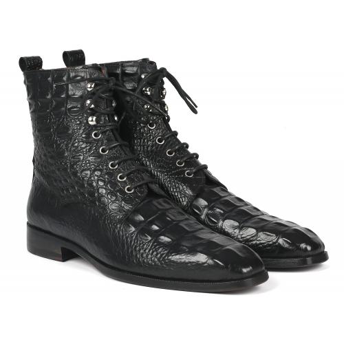 Paul Parkman Black Croco Print Embossed Genuine Leather Boots 12811-BLK.