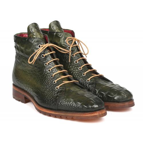Paul Parkman Green Croco Print Embossed Genuine Leather Boots 12811-GRN.