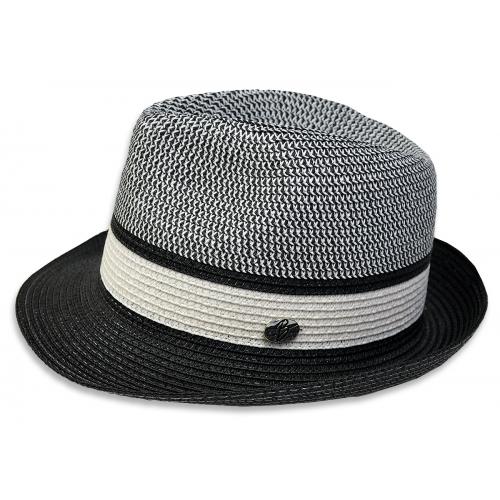 Bruno Capelo Black / White Braided Stingy Brim Straw Fedora Hat EN-175