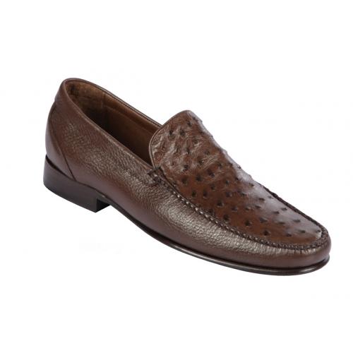 Lombardy Brown Genuine Quill Ostrich / Leather Penny Loafer Shoes ZLA040307.