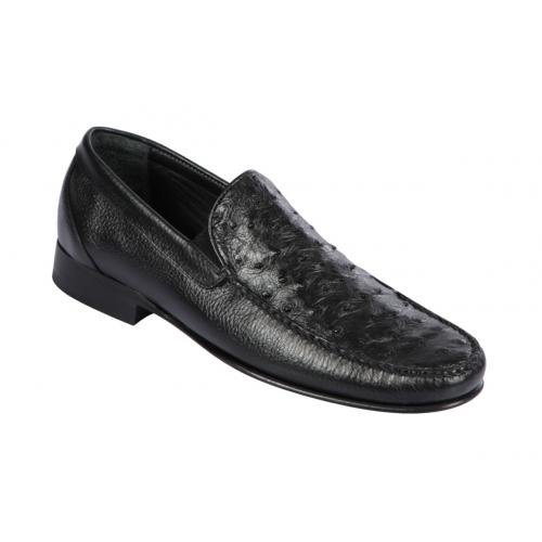 Lombardy Black Genuine Quill Ostrich / Leather Penny Loafer Shoes ZLA040305.