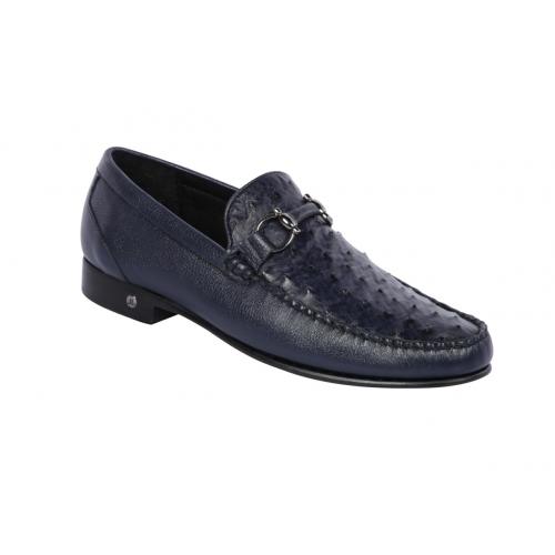 Lombardy Navy Genuine Quill Ostrich / Leather Horsebit Loafer Shoes ZLA050310.