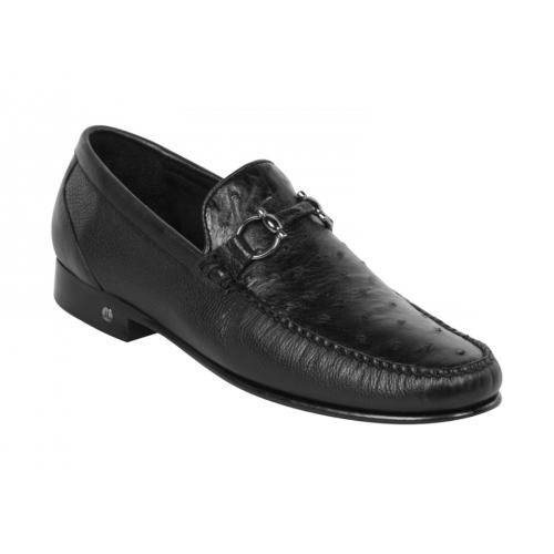 Lombardy Black Genuine Quill Ostrich / Leather Horsebit Loafer Shoes ZLA050305.