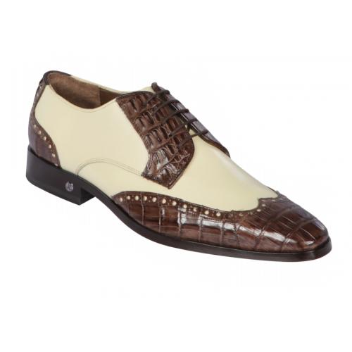 Lombardy Brown & Bone Genuine Crocodile / Leather Wingtip Dress Shoe ZLM018267.