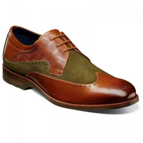 Stacy Adams "KITT" Cognac / Olive Combo Burnished Leather / Suede Wingtip Oxford Shoes 25429-302.