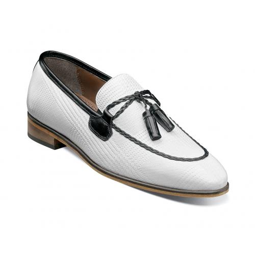 Stacy Adams "BIANCHI" Black / White Burnished Leather / Suede Wingtip Oxford Shoes 25429-111.