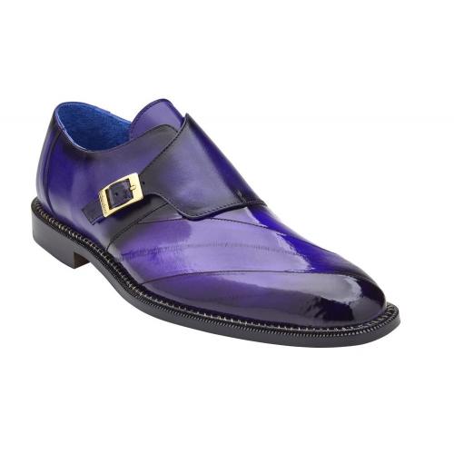 Belvedere "King"  Antique Purple Genuine Eel / Calf-Skin Leather Monkstrap Loafer Shoes N03.
