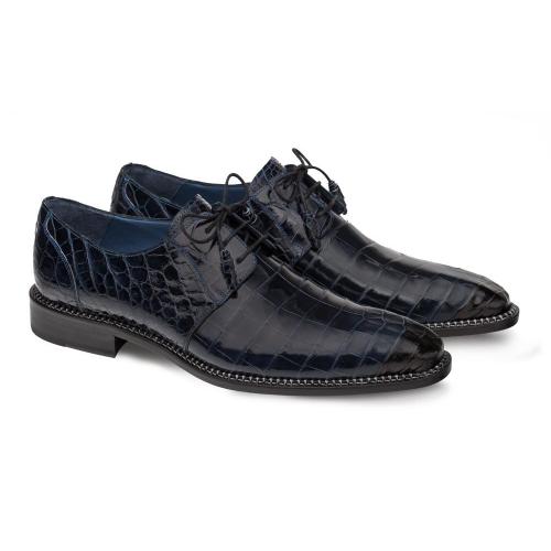 Mezlan "AEGIS" Navy Blue All-Over Genuine Alligator Derby Shoes 4733-J.
