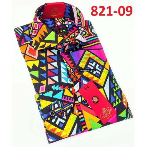 Axxess Multicolor Design Cotton Modern Fit Dress Shirt With Button Cuff 821-09.