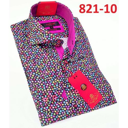 Axxess Fuchsia Dots Design Cotton Modern Fit Dress Shirt With Button Cuff 821-10.