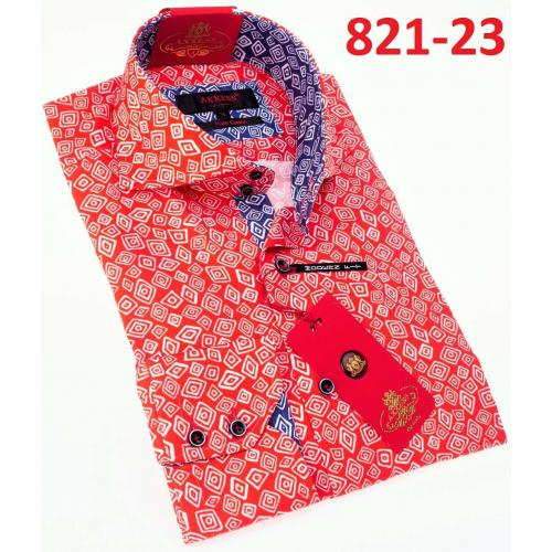 Axxess Orange/ Blue Diamond Design Cotton Modern Fit Dress Shirt With Button Cuff 821-23.