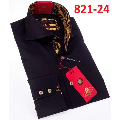 Axxess Black/ Gold Cotton Modern Fit Dress Shirt With Button Cuff 821-24.