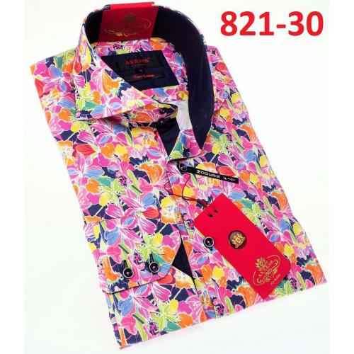 Axxess Multicolor Flower Design Cotton Modern Fit Dress Shirt With Button Cuff 821-30.