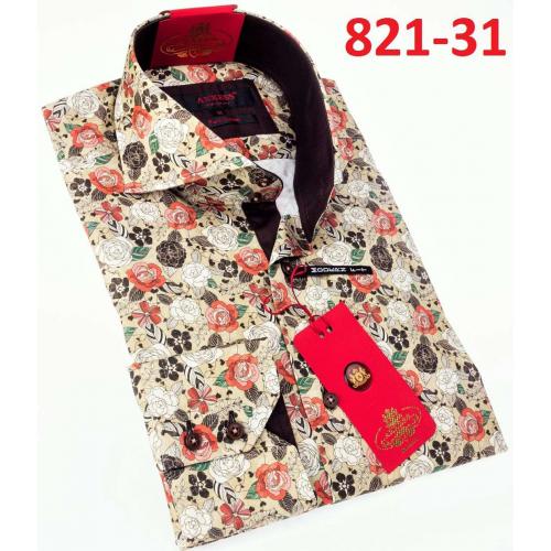 Axxess Multicolor Flower Design Cotton Modern Fit Dress Shirt With Button Cuff 821-31.