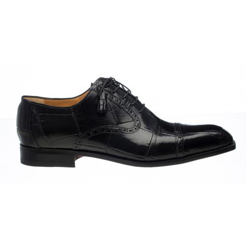 Ferrini 3922 Black Genuine Alligator Cap Toe Oxford Shoes.