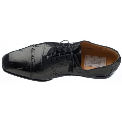 Ferrini 3922 Black Genuine Alligator Lace Up Cap Toe Shoes.