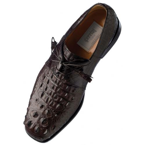 Ferrini 3786 Chocolate Genuine Hornback Alligator Lace Up Shoes.