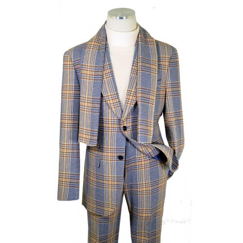 Thread & Stitch Blue / Cream / Cognac Plaid Wool Modern Fit Suit / Scarf SLM665