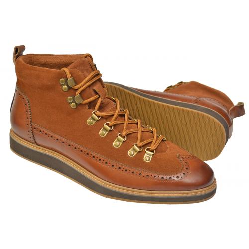 Giovanni "Nelson" Cognac Calfskin Leather / Suede Wingtip Sneaker Boots