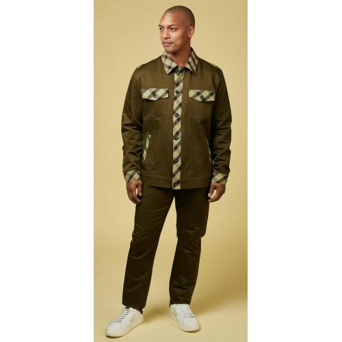 Stacy Adams Olive Combo Woven Cotton Modern Fit Chino Outfit 2557