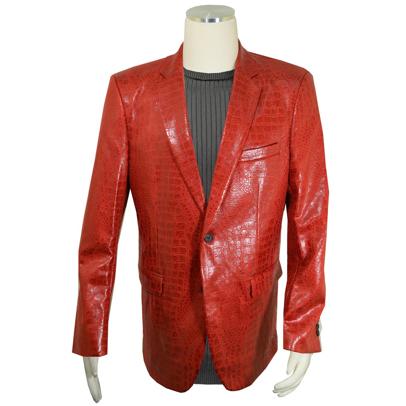 Bassiri Red Alligator Embossed PU Leather Classic Fit Blazer