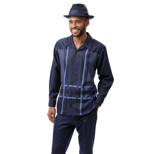 Montique Navy / Blue Combo Woven Plaid Design Long Sleeve Outfit 2124