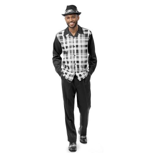 Montique Black / White Woven Plaid Design Long Sleeve Outfit 2136