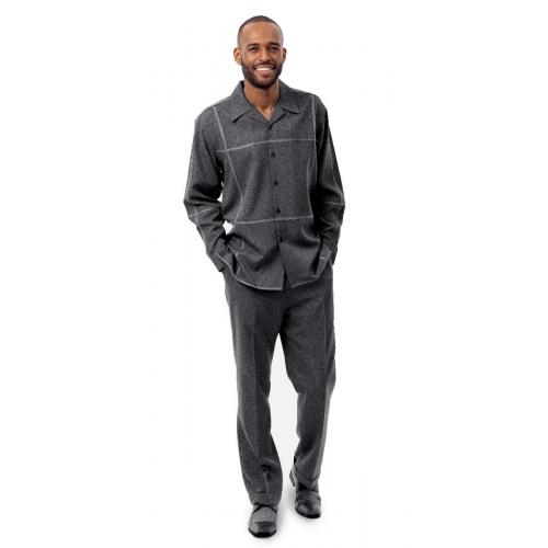 Montique Charcoal Grey Denim Style Woven Long Sleeve Outfit D-65