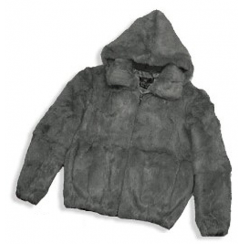 Winter Fur Grey Full Skin Rabbit Jacket With Detachable Hood M05R02GY
