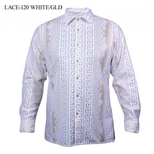 Prestige White / Metallic Gold Embroidered / Laced Long Sleeve Shirt LACE-120