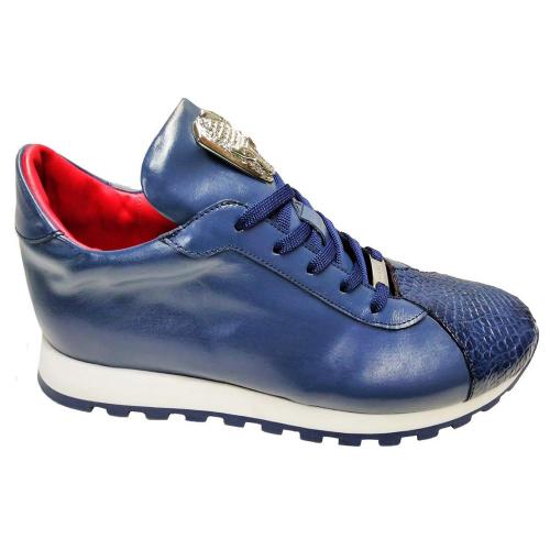 Fennix Italy "Felix " Blue Genuine Alligator / Calf-Skin Leather Casual Sneakers.