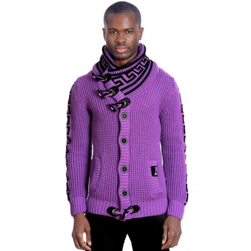 LCR Lavender / Black Modern Fit Wool Blend Shawl Collar Cardigan Sweater 6320